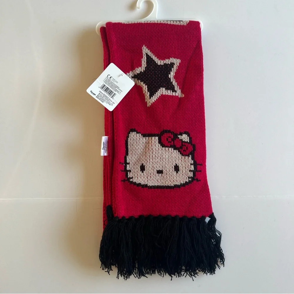 Vintage Hello Kitty Scarf Red Knit Acrylic 2001 Sanrio